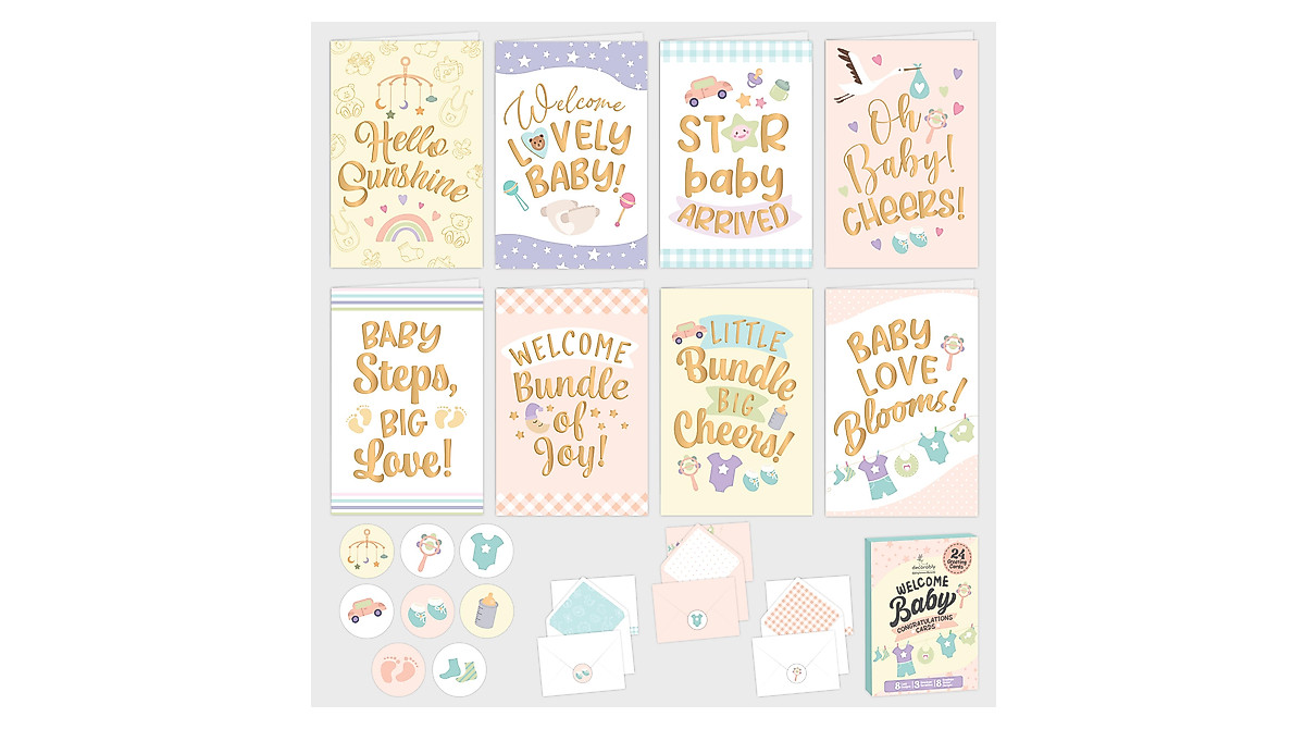 24 Pack Gold Foiled Baby Cards for New Parents