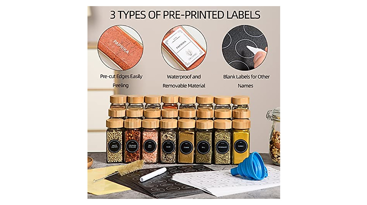 24 Pcs Glass Spice Jars with Labels - Kitchen Storage
