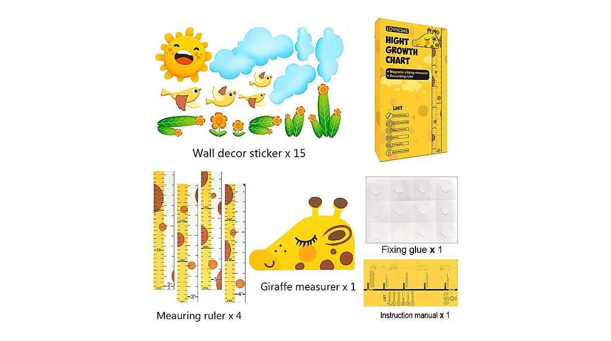 Baby Growth Chart with Movable Giraffe Ruler for Kids Room Decor