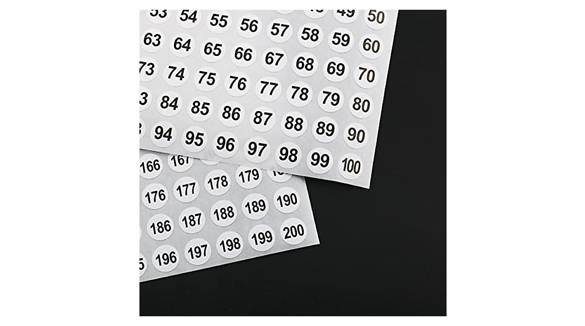 Ruiwaer Number Stickers 1 to 200 - Vinyl Adhesive Sheets
