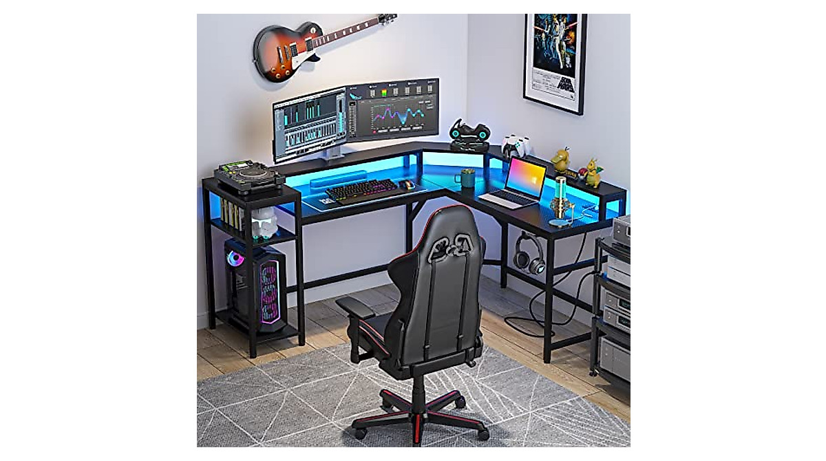 LITTLE TREE L-Shaped Gaming Desk with LED & Power Outlet - Modern & Durable