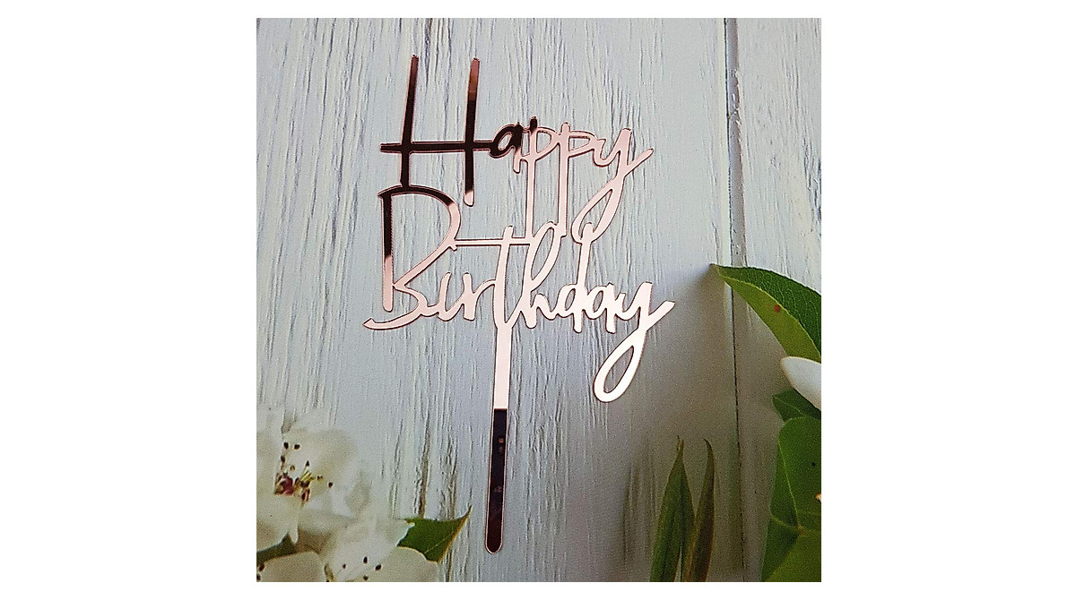 Elegant Happy Birthday Cake Topper in Rose Gold