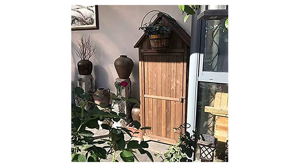 Outdoor Storage Shed - Durable Wooden Garden Cabinet with Waterproof Roof