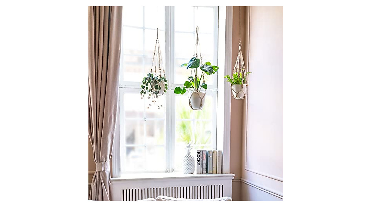 Mkono 3 Pack Macrame Plant Hangers - Stylish Indoor & Outdoor Décor