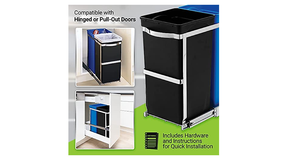 AdirHome Dual-Compartment Under-Counter Trash & Recycling Bin System