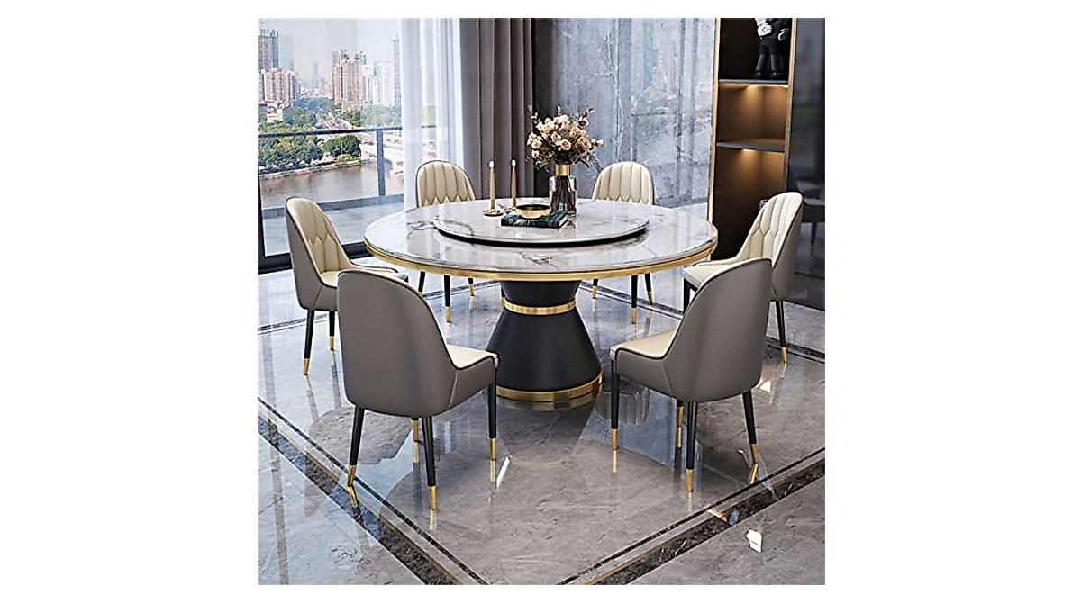 LAKIQ Modern Round Dining Table with Lazy Susan - Elegant & Durable