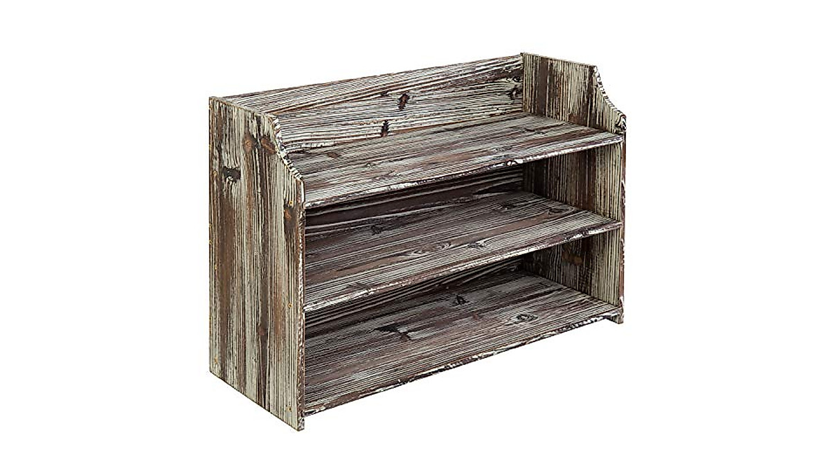 MyGift 3-Tier Rustic Wood Shoe Rack - Wall or Freestanding Storage