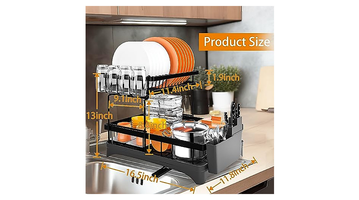 2 Tier Stainless Steel Dish Drying Rack - Large Capacity