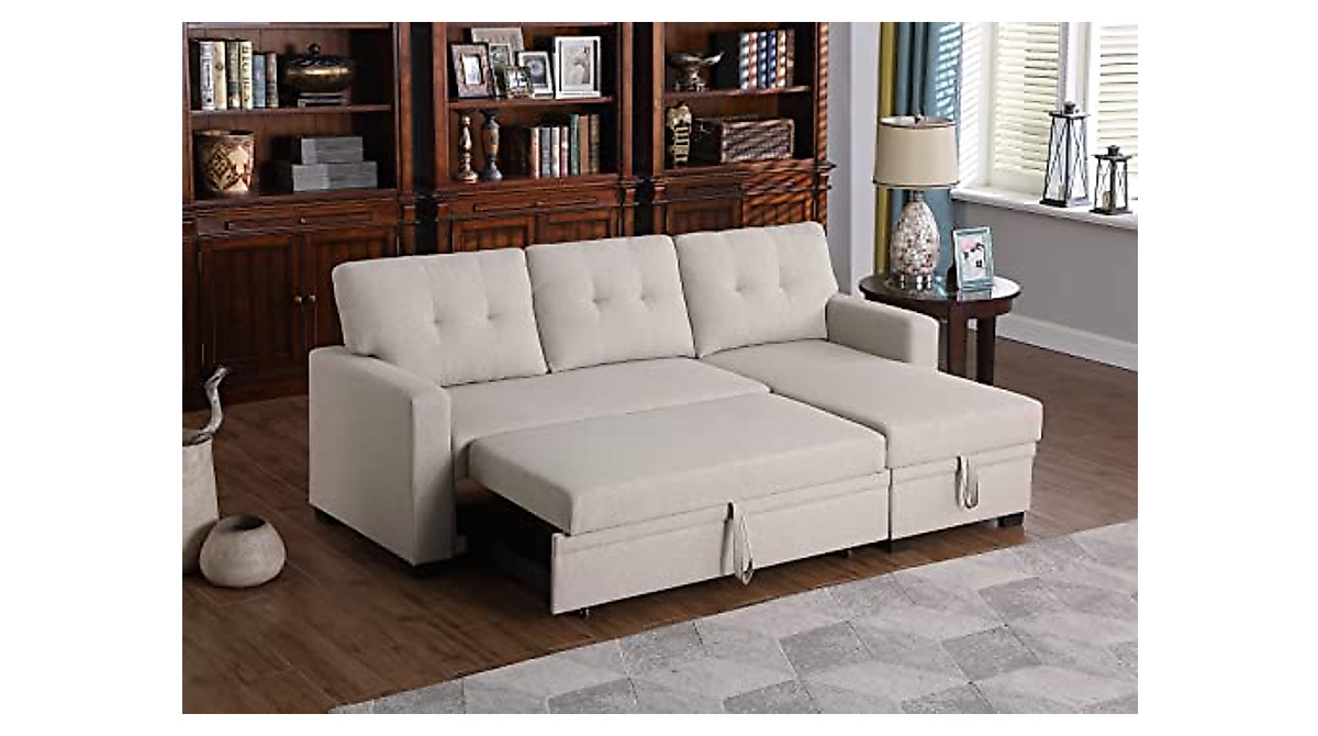 ACQCA 82" L-Shape Sleeper Sectional Sofa with Storage and Bed