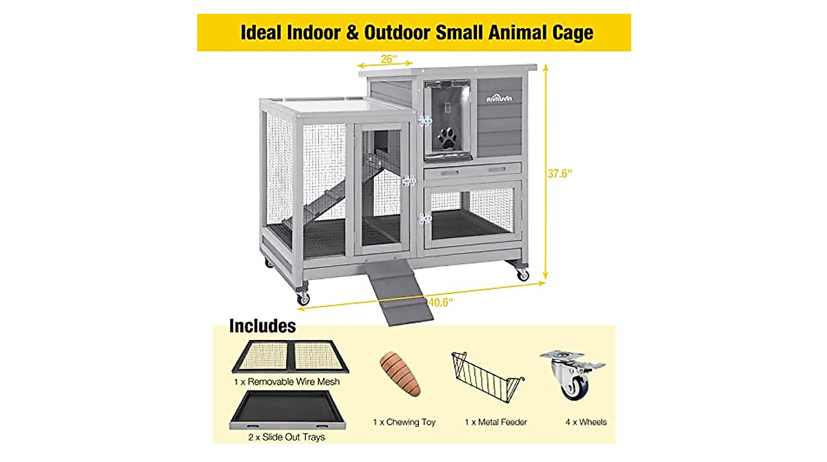 Large Indoor & Outdoor Rabbit Hutch with Wheels & Removable Netting