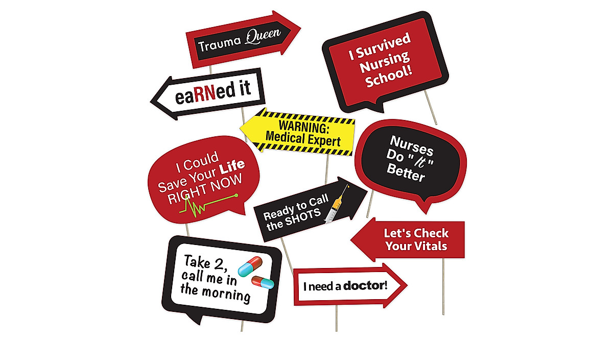 Fun Nurse Graduation Photo Booth Props - 10pcs Set