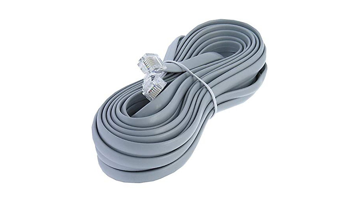 Heavy Duty 25ft RJ12 Phone Line Cord - Silver Satin 6P6C Cable