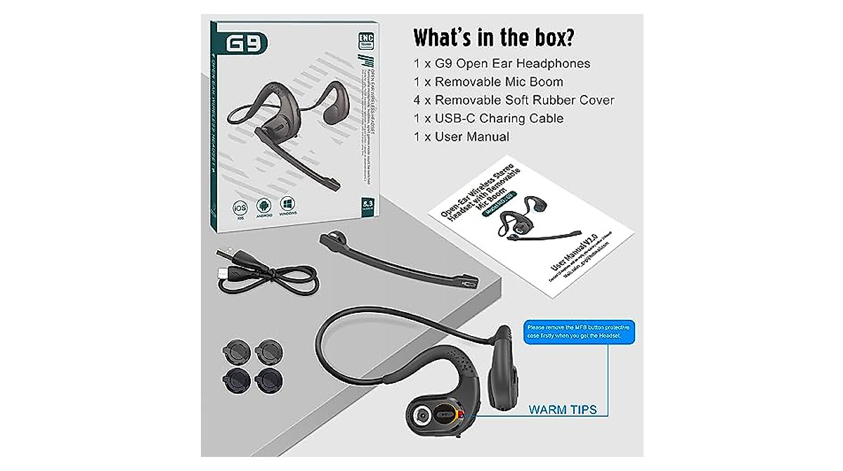 Giveet Bluetooth 5.3 Kopfhörer (offene Ohr) – Mit Abnehmbarem Mikrofon, 12 Std. Akku, Für Büro & Sport