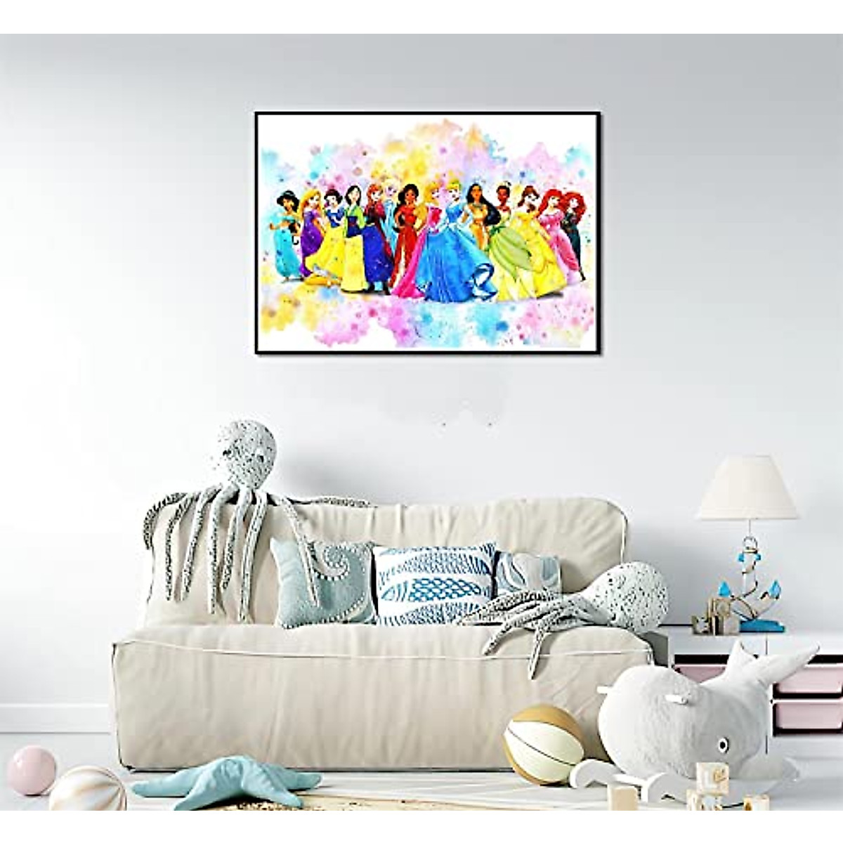 CHOKJINO Princess Watercolor Wall Art - 16x24 Canvas Decor Gift