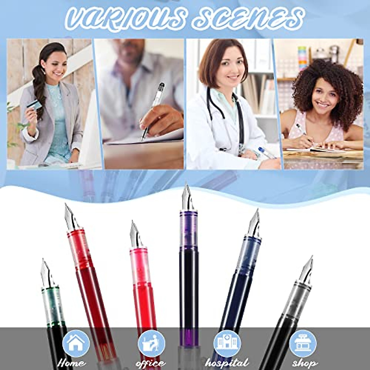 Thornton's Office Supplies Novice Disposable Fountain Pens - Fine Point, Assorted Colors (12 Pack)