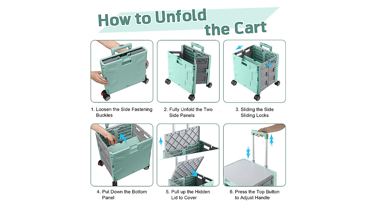 FELICON Folding Utility Cart Portable Rolling Crate with 4 Rotate Wheels