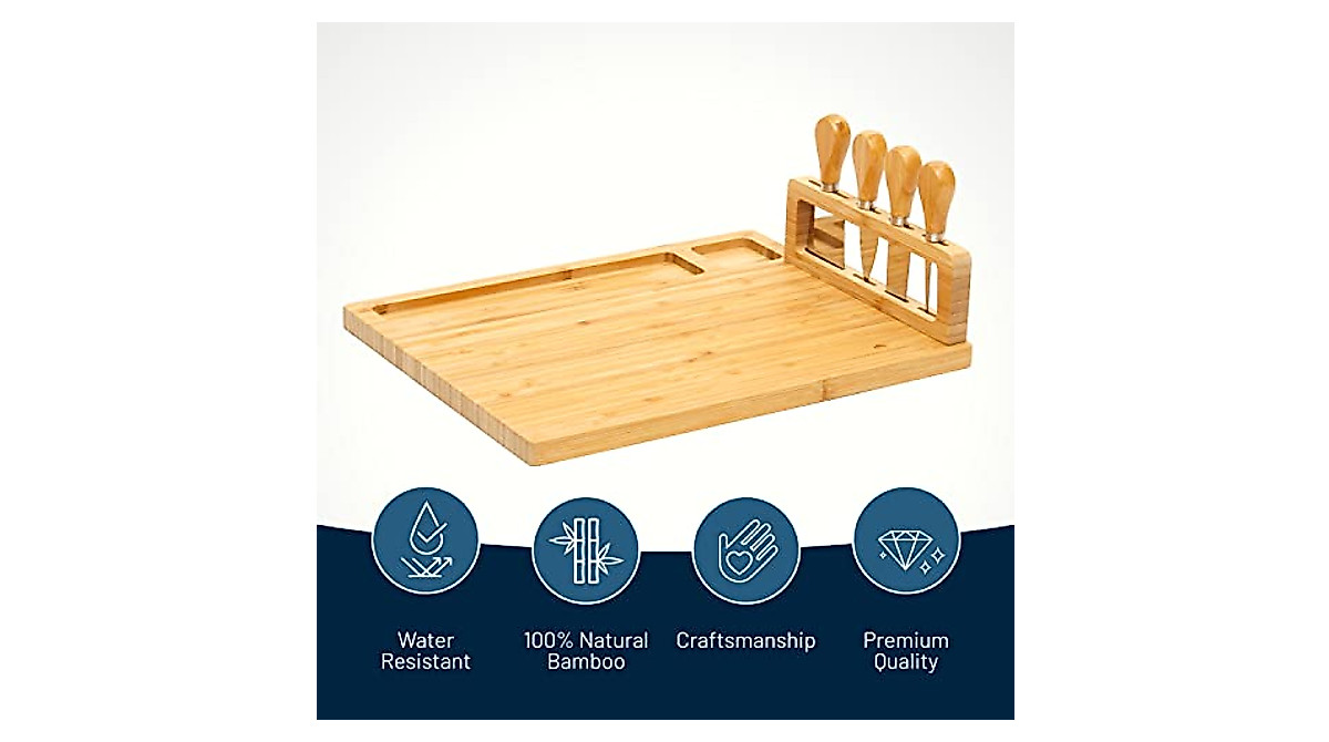 RoyalHouse Bamboo Cheese Board & Knife Set - Perfect Gift