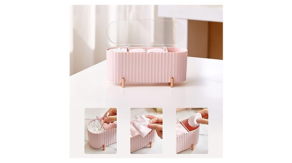 Ochine Cotton Swab Holder - Elegant 4-Compartment Organizer for Cosmetics
