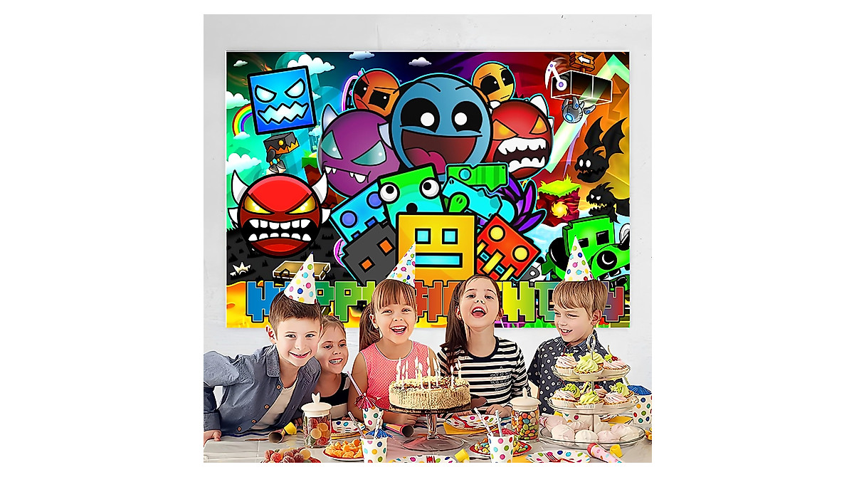 Geometry Dash Party Backdrop - Perfect for Kids' Celebrations