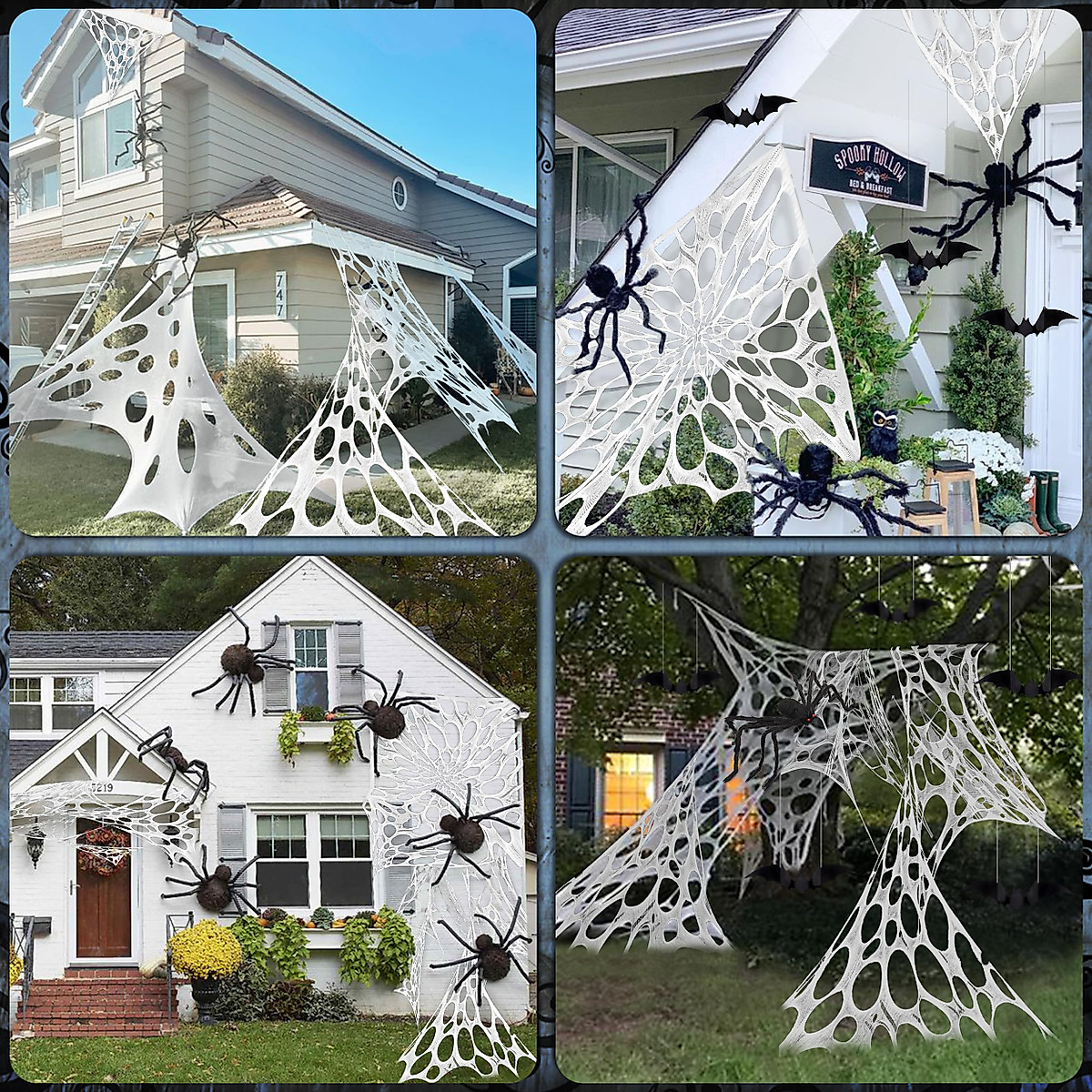 Spooky Giant Spider Web with 49-Inch Realistic Spider for Halloween