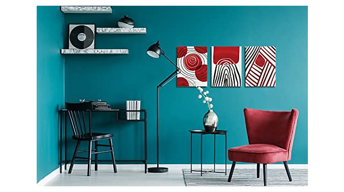 Red Abstract Wall Art Decor - 3 Pieces Canvas Set for Living Room