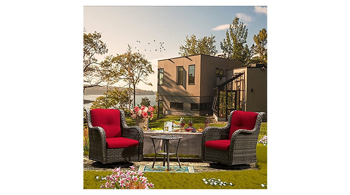 Joyside Outdoor Swivel Rocker Chairs Set - Durable 3-Piece Patio Bistro