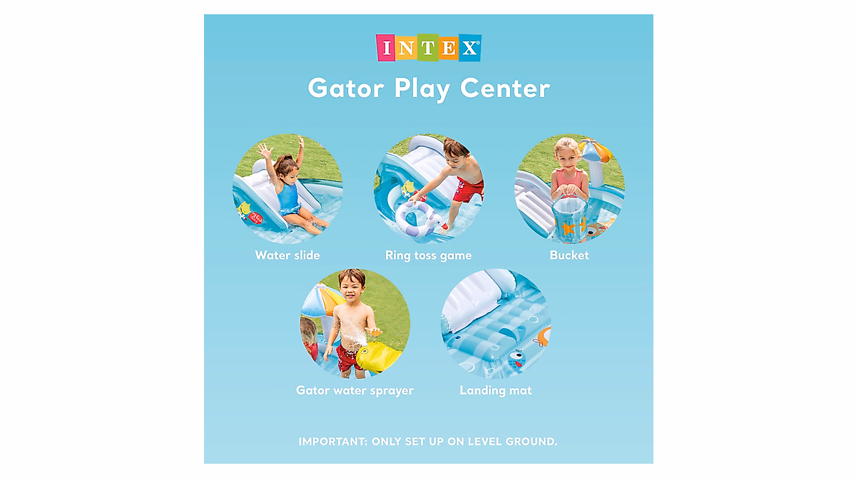 Intex Gator 6.6 Aufblasbares Kinderbecken – Mit Rutsche, Sprinkler, Landematte, Eimer & Schwimmring – Bis 42 Gallonen, Für Kinder Ab 2 Jahren