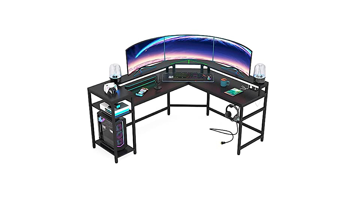 LITTLE TREE L-Shaped Gaming Desk with LED & Power Outlet - Modern & Durable