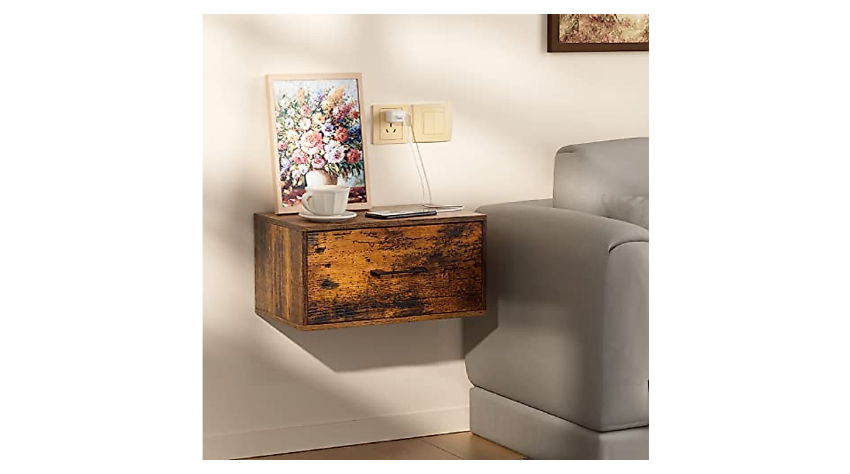 Filano Floating Nightstand - Rustic Wall Mounted Bedside Table