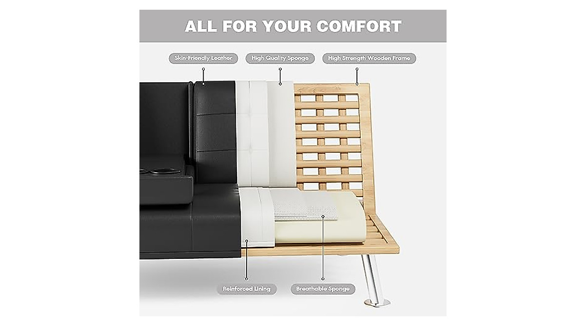 JUMMICO Faux Leather Convertible Futon Sofa Bed