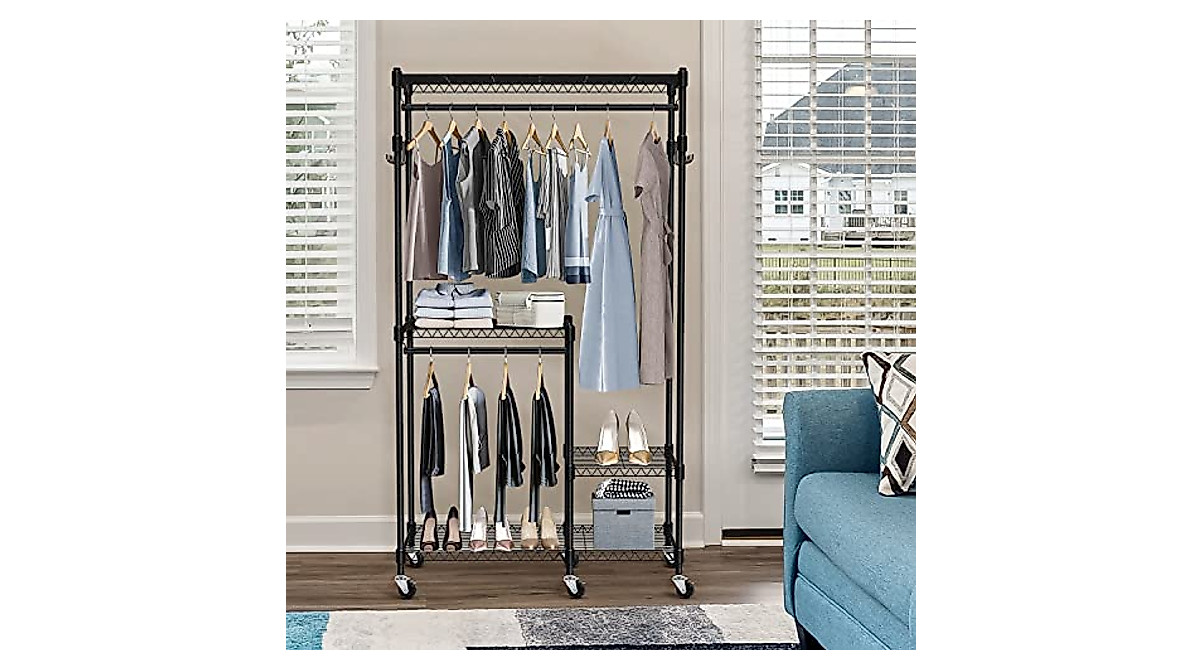 uyoyous 3 Tier Rolling Clothing Rack - Heavy Duty & Mobile Organizer