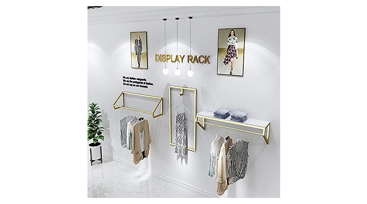 Modern Gold Wall-Mounted Clothing Rack for Home & Store