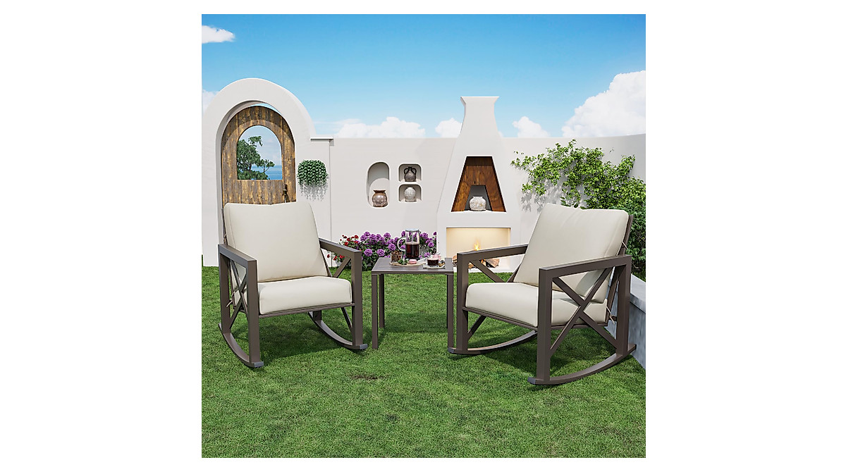 VONZOY 3 Piece Rocking Bistro Set - Outdoor Comfort