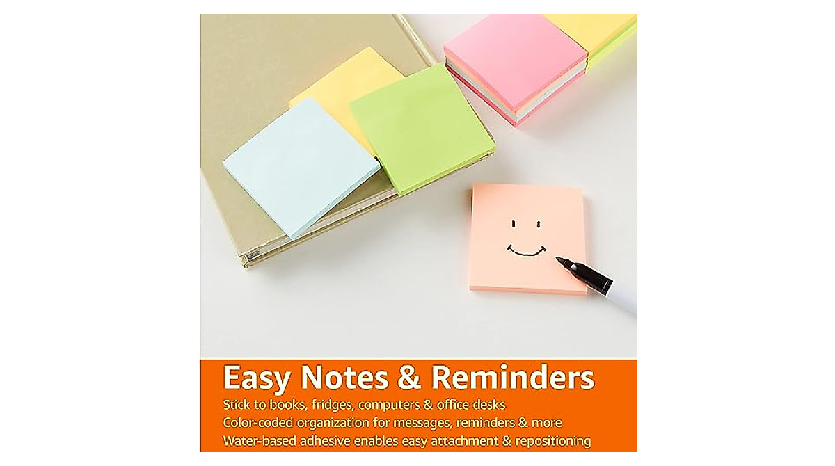 Amazon Basics 3x3 Inch Sticky Notes - 12 Pack