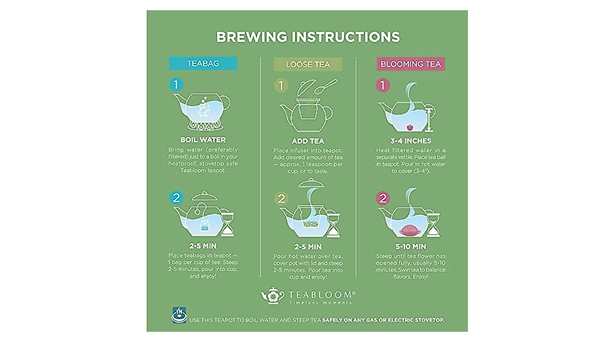 Teabloom 40 oz Glass Teapot with Infuser & Gift Set