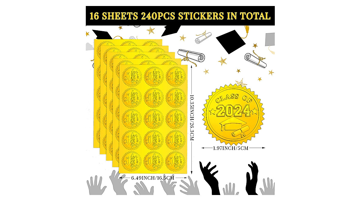 Gold Graduation Seal Stickers - Class of 2024
