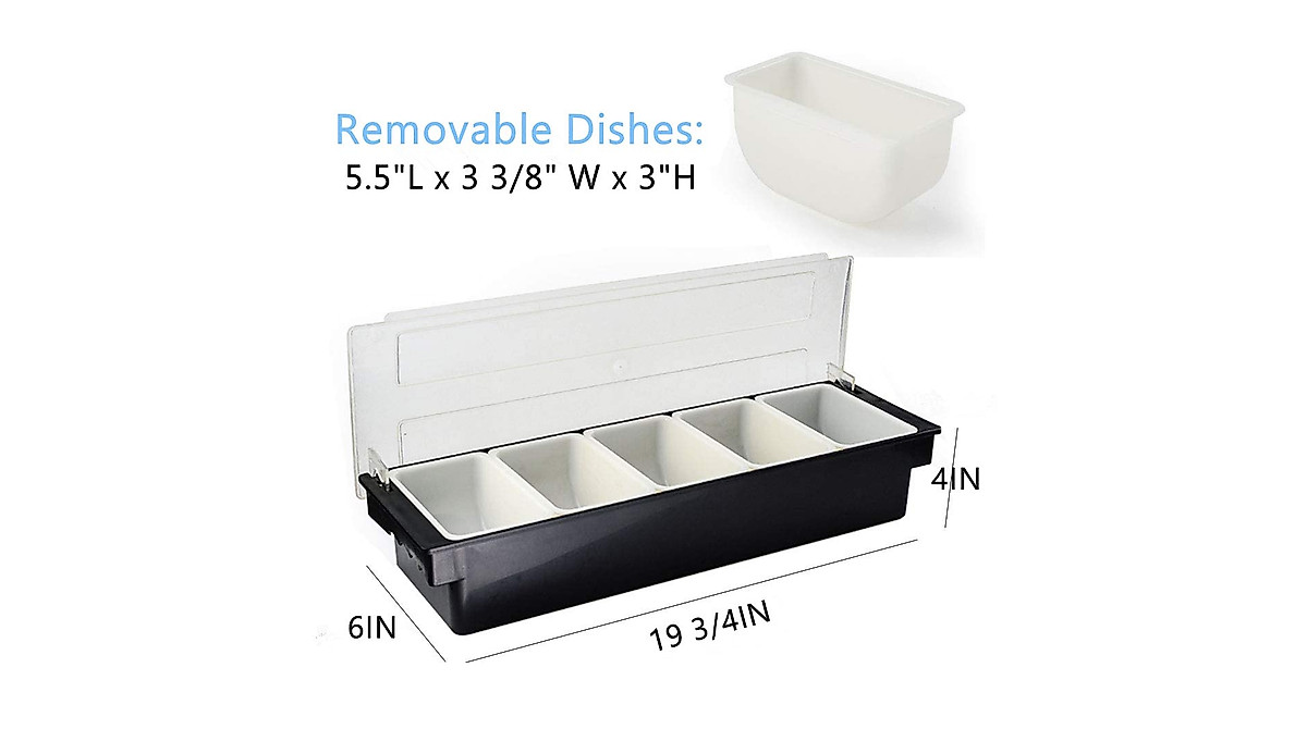Tebery Large Black Ice Cooled Condiment Container - 5 Compartments