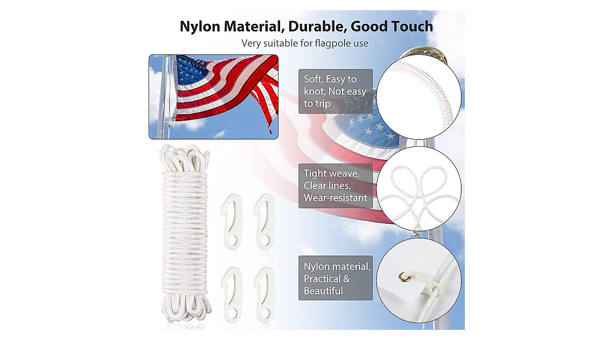 50 Feet Flag Rope and Clips Kit for Easy Installation