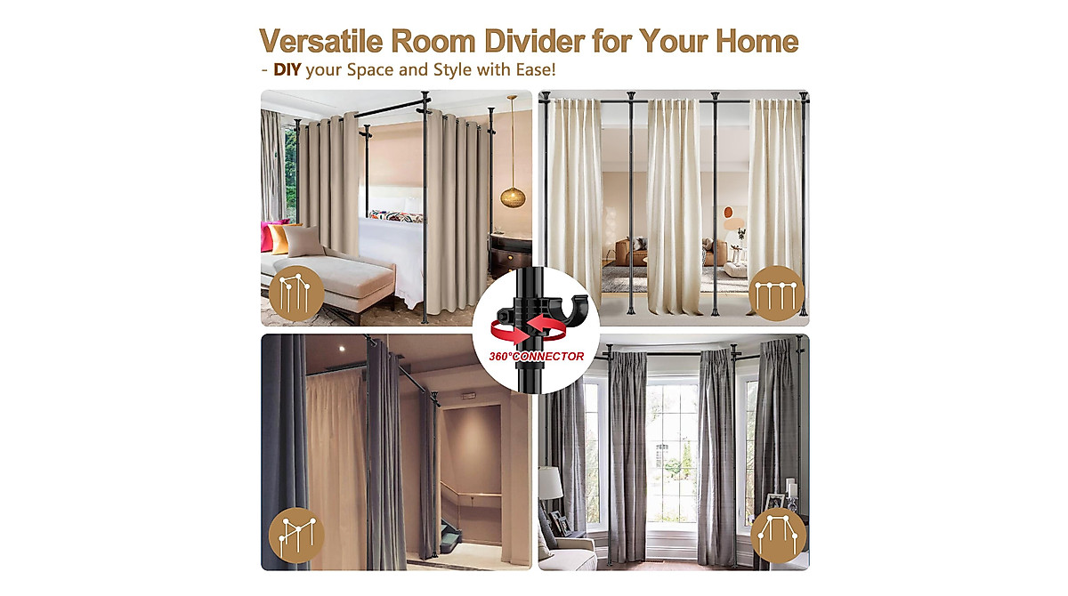 Room Divider Curtain Rod - Adjustable No Drilling Tension Rod
