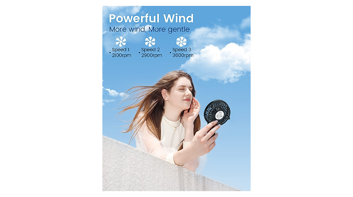 EasyAcc Mini Handheld Fan - Portable, 3 Speed & Rechargeable