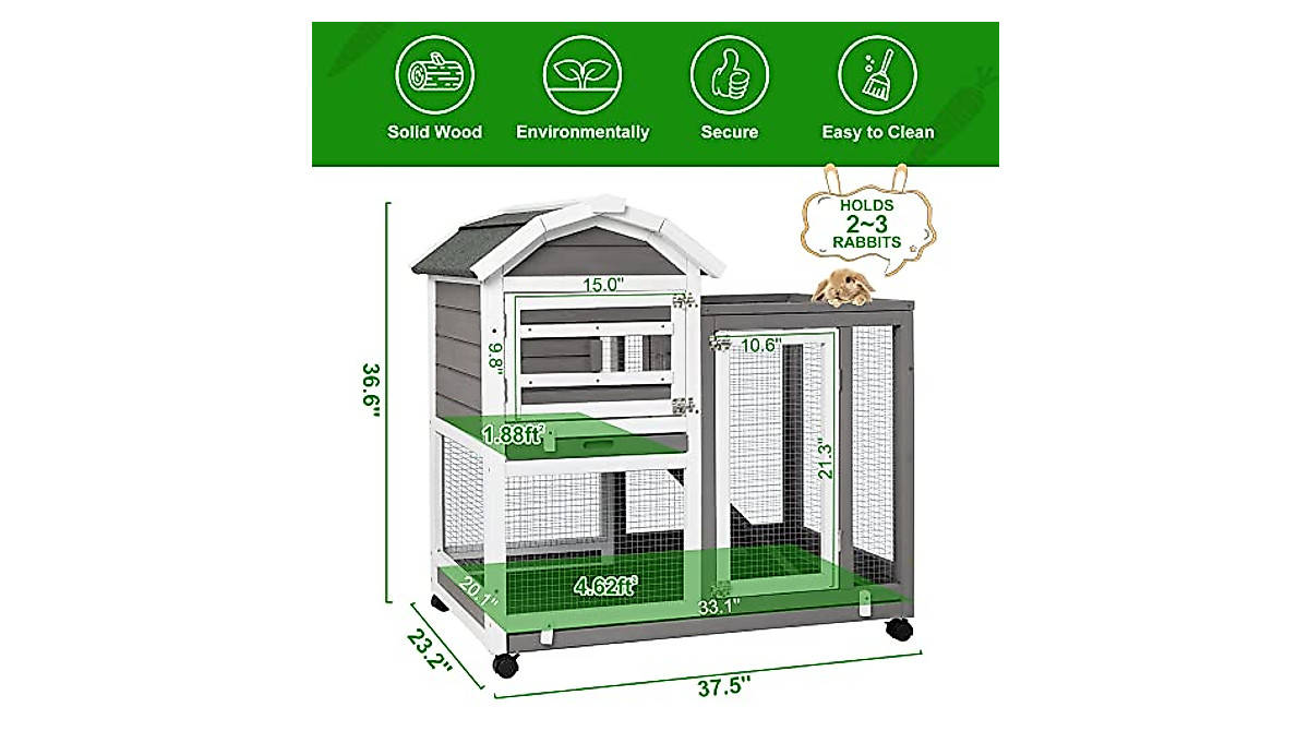 Gowoodhut Two-Story Rabbit Hutch for Outdoors and Indoors