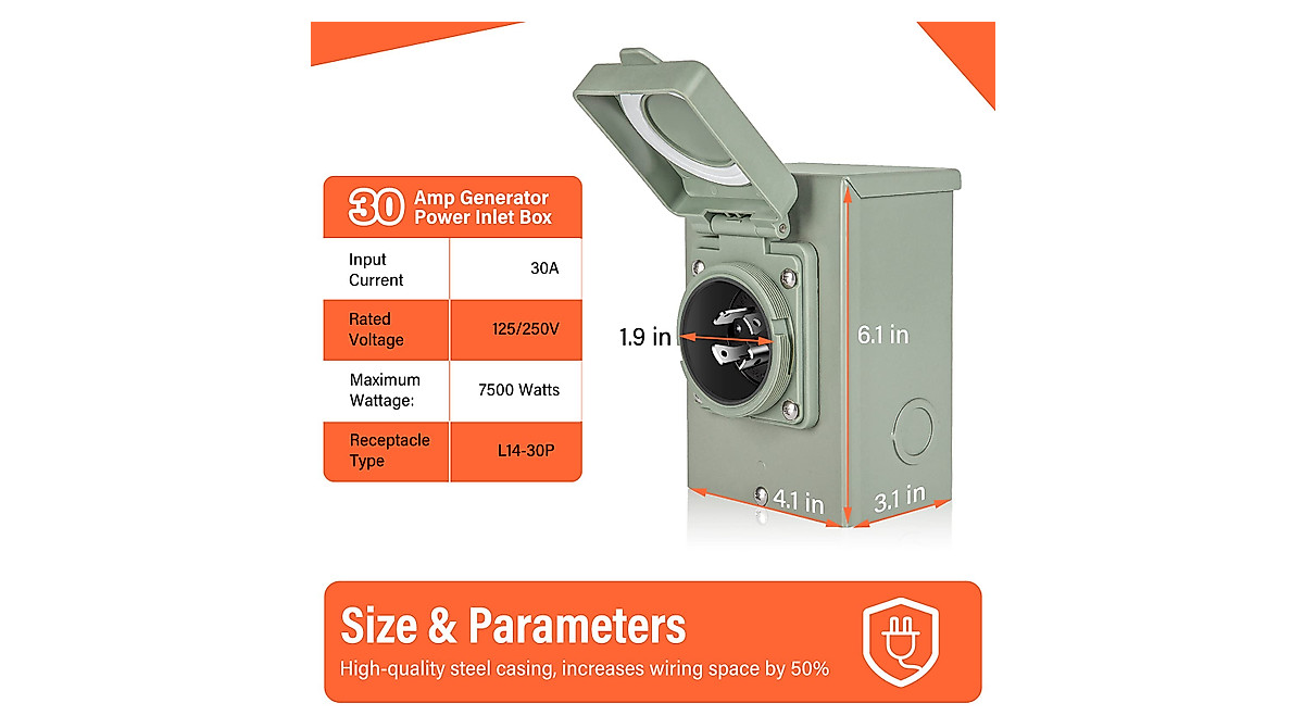 WELLUCK 30 Amp Generator Power Inlet Box - Weatherproof