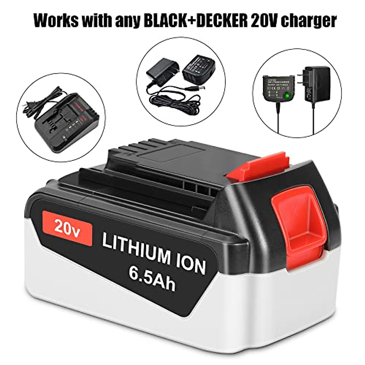 Skyon 20V 6.5Ah Lithium Battery For Black & Decker LBXR20, LB20, LBX20, LBXR20B-2 – Long Life Replacement