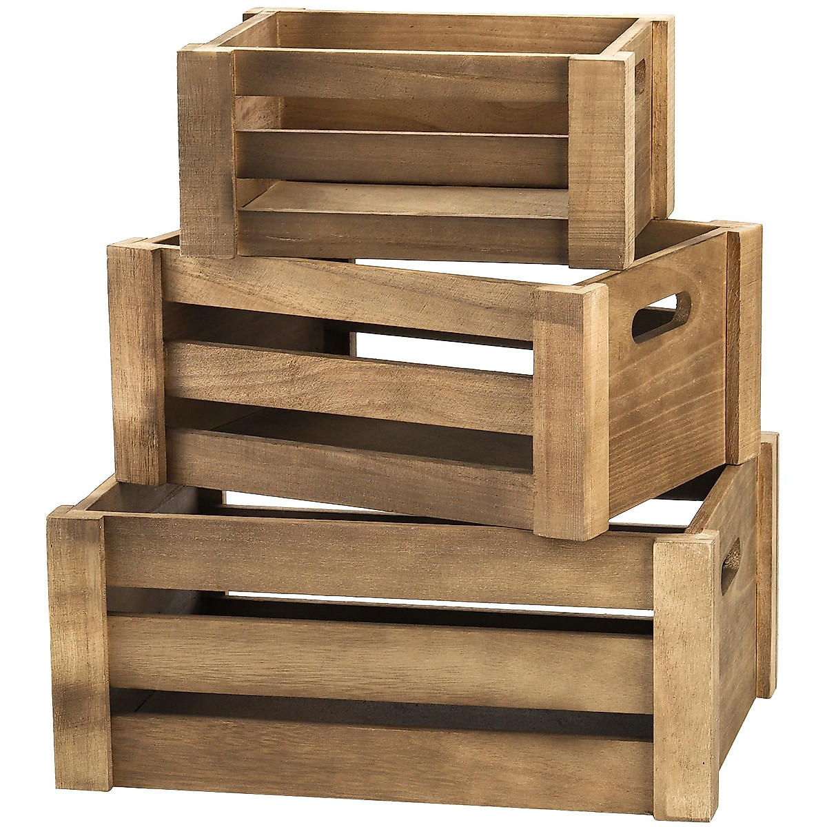 Lawei Rustic Set of 3 Wooden Nesting Storage Crates for Decor and Storage