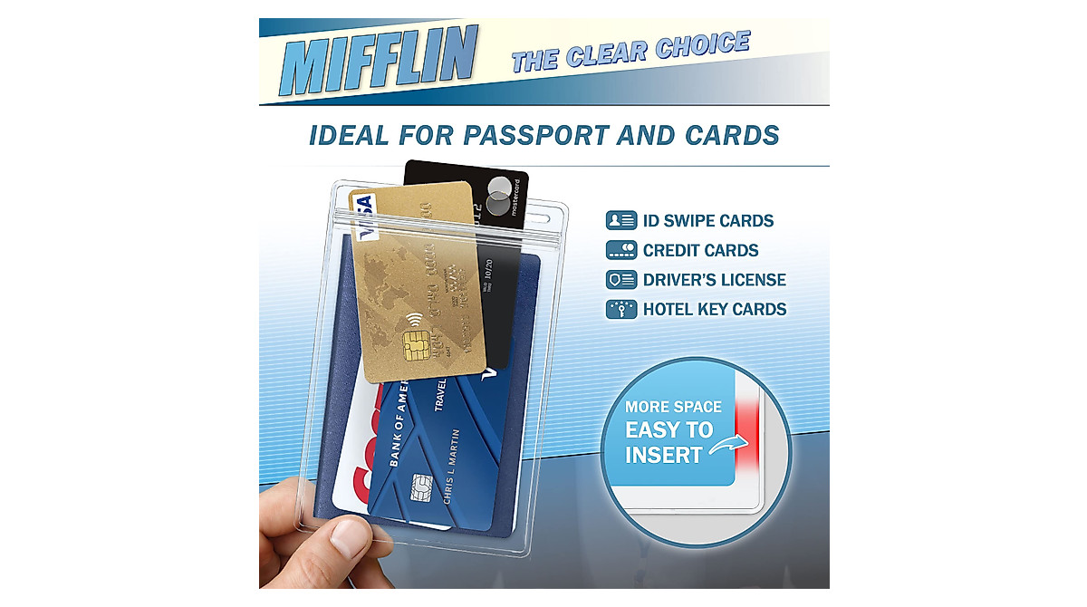 Mifflin 4x6 Inch ID Holder & Lanyard Set - 5 Pack