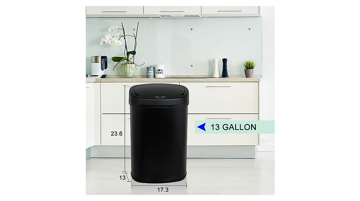 13 Gallon Stainless Steel Sensor Trash Can - Touchless Kitchen Bin