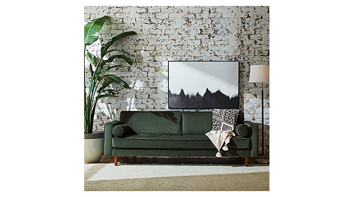 Rivet Aiden Mid-Century Modern Velvet Sofa in Hunter Green