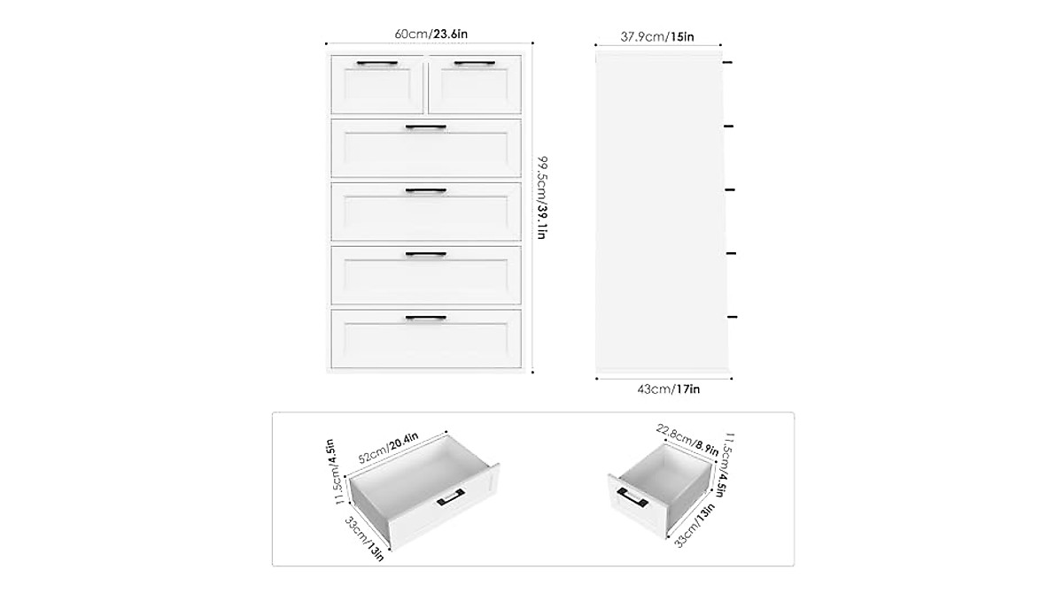 BOTLOG 6 Drawer White Dresser - Modern Storage Solution