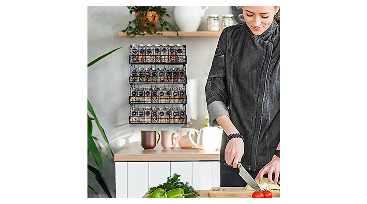 Wall Mounted Spice Rack Organizer - 4-Tier Stackable Storage