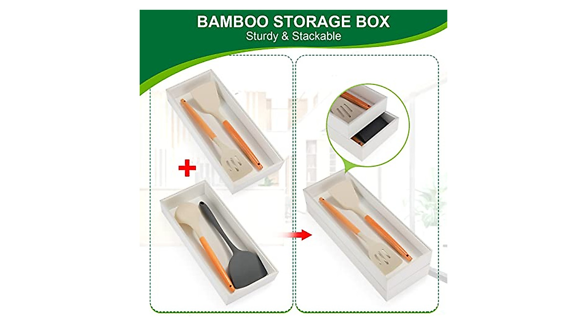 Lixple 2-Pack Bamboo Drawer Organizers - 6x3x2 Inch Stackable Utensil Trays For Kitchen Or Office